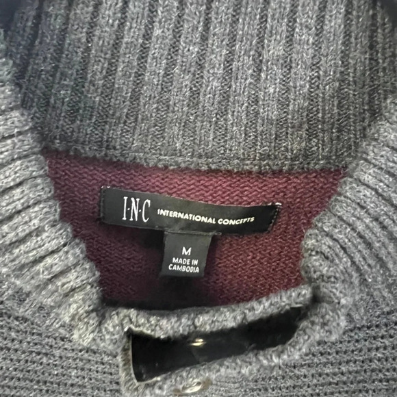INC International Concepts Maroon & Gray Snap-Front Sweater – Size Medium (NWT) - Picture 3 of 6